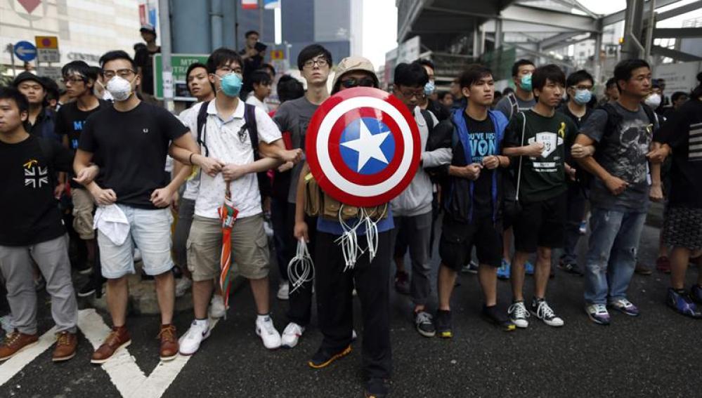 Manifestantes en las calles de Hong Kong