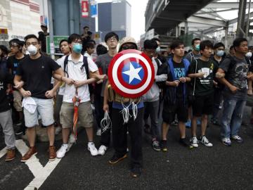 Manifestantes en las calles de Hong Kong