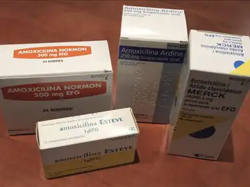 Varios envases de antibióticos genéricos. Varios envases de antibióticos genéricos.