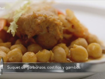 Suquet de garbanzos, costillas y gambas Suquet de garbanzos, costillas y gambas