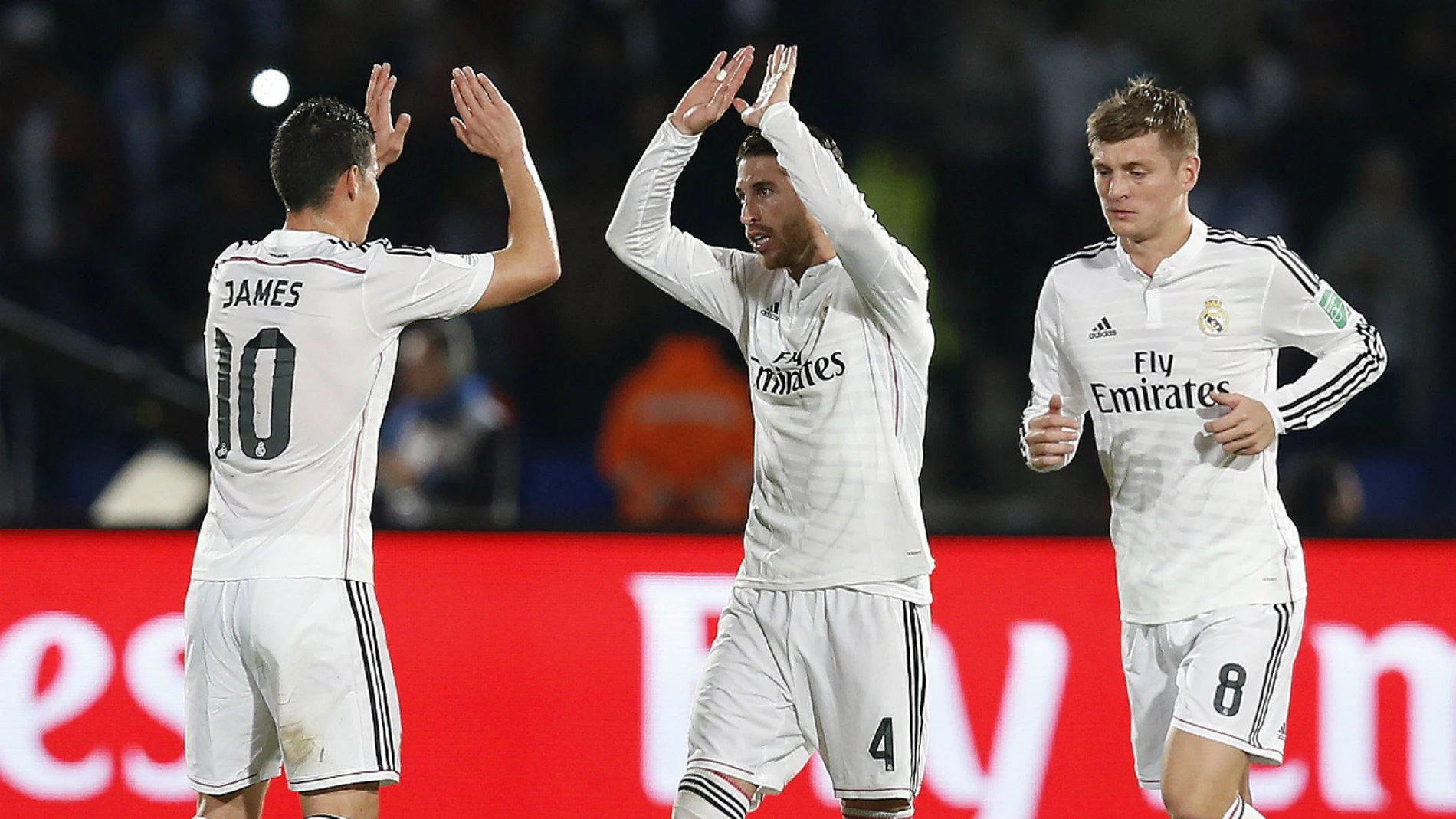 Ramos, James y Kroos celebran un gol del Real Madrid Ramos, James y Kroos celebran un gol del Real Madrid