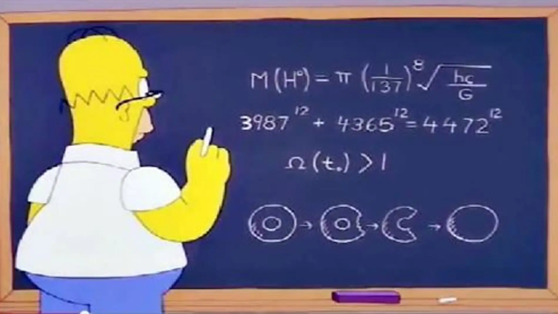 Homer Simpson escribiendo la fórmula del Bosón de Higgs