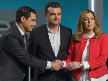 Juanma Moreno, del PP; Antonio Maíllo, de IU, y Susana Díaz, del PSOE Juanma Moreno, del PP; Antonio Maíllo, de IU, y Susana Díaz, del PSOE