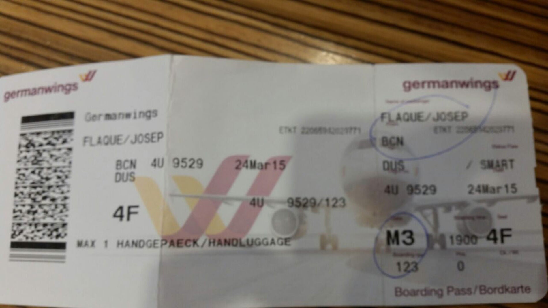 Billete de un pasajero que no cogi&oacute; el vuelo
