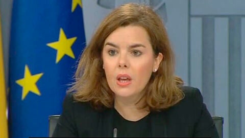 Soraya S&aacute;enz de Santamar&iacute;a en rueda de prensa