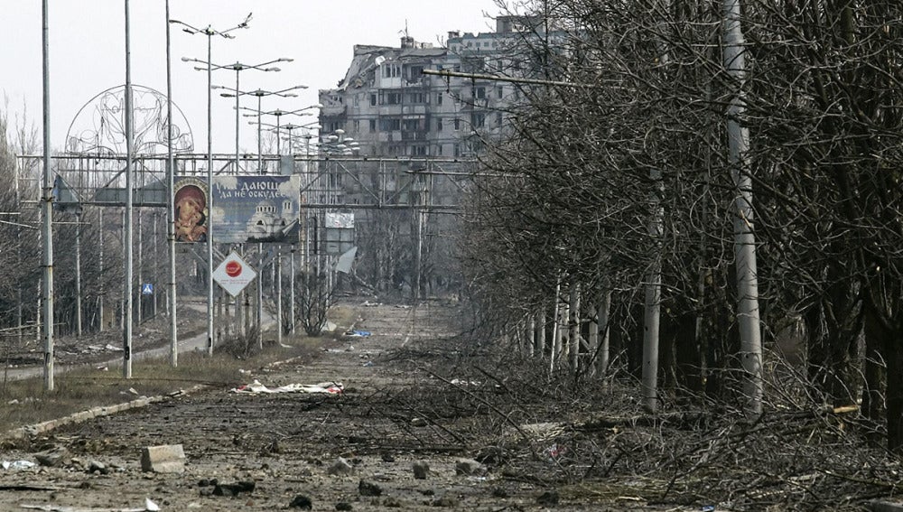 Zona destruida en Donetsk