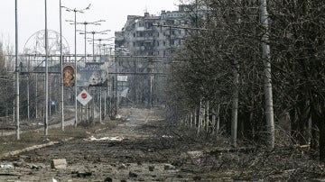 Zona destruida en Donetsk