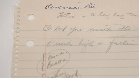 Manuscrito original de la canci&oacute;n 'American Pie'