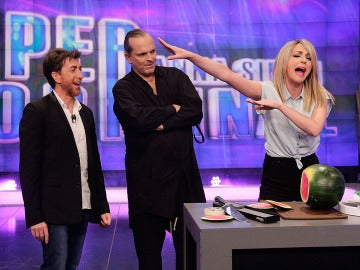 Anna Simon, Miguel Bosé y Pablo Motos en El Hormiguero 3.0