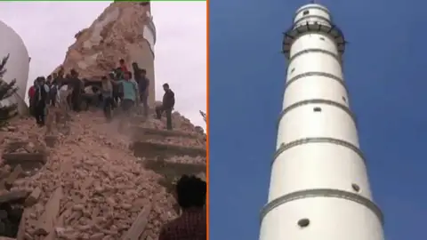 Al menos 50 personas atrapadas por el derrumbe de la Torre Bhimsen de Katmandú tras el terremoto de Nepal Al menos 50 personas atrapadas por el derrumbe de la Torre Bhimsen de Katmandú tras el terremoto de Nepal