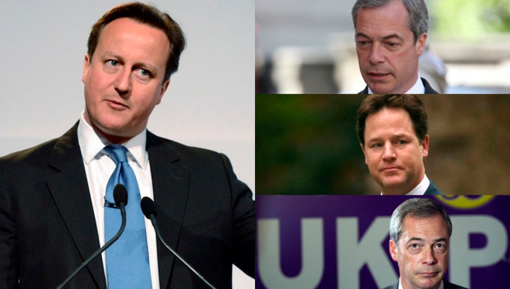 David Cameron, Nick Clegg, Miliband y Farage