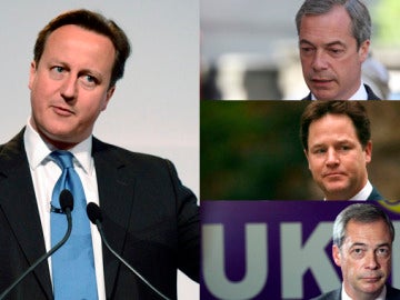 David Cameron, Nick Clegg, Miliband y Farage