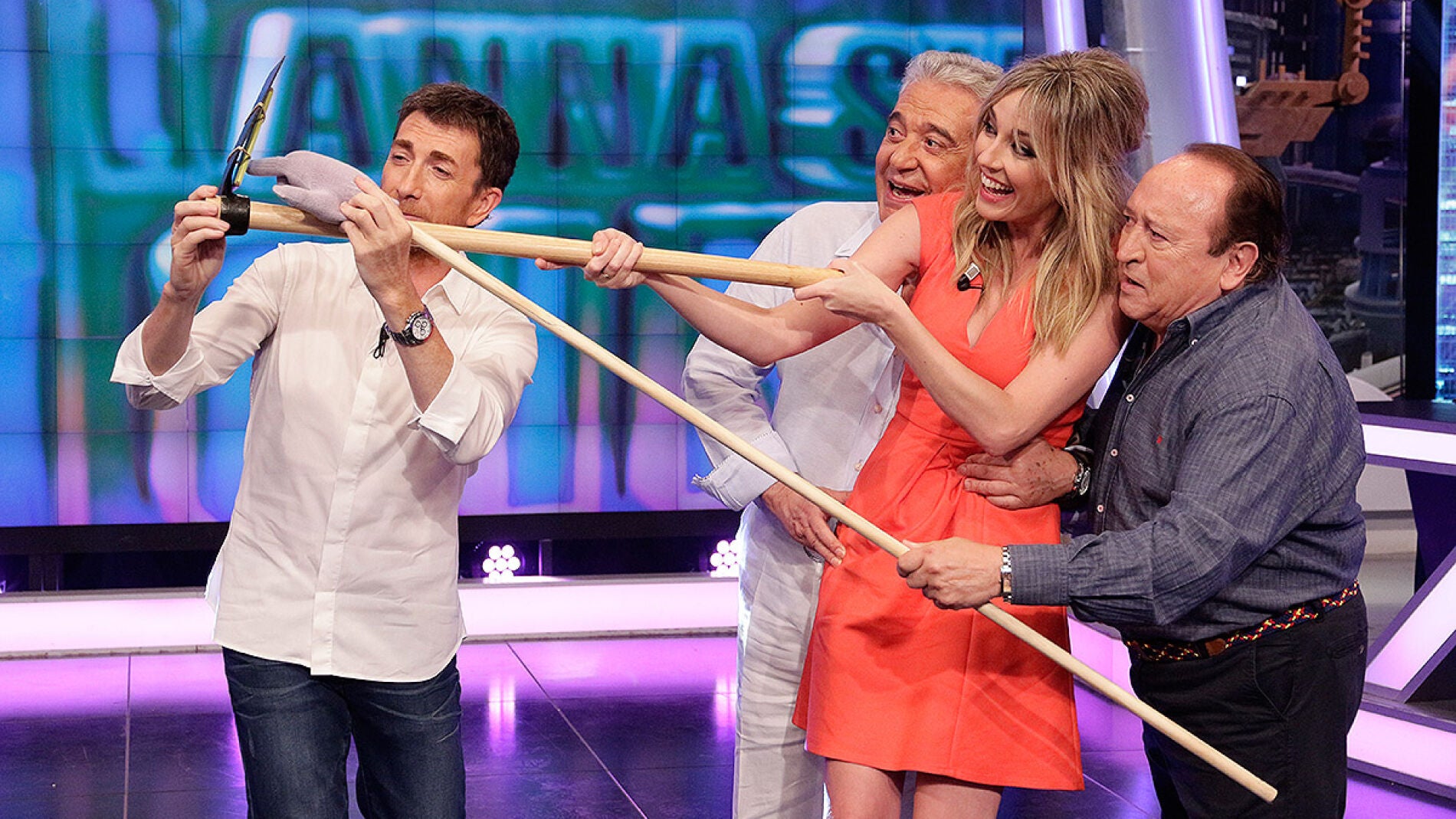Anna Simon, Andr&eacute;s Pajares, Fernando Esteso y Pablo Motos en El Hormiguero 3.0