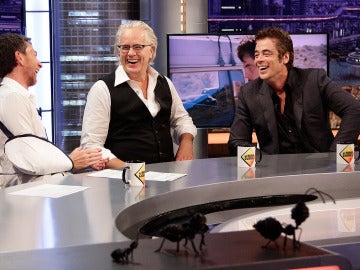 Pablo Motos, Tim Robbins y Benicio del Toro en El Hormiguero 3.0