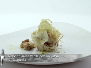 Rape en salsa verde con mejillón y vinagreta