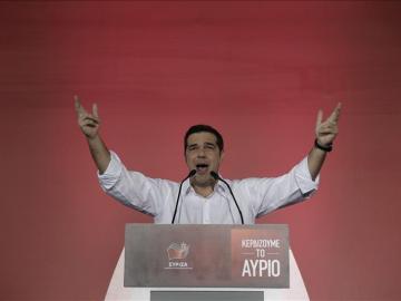 Tsipras durante un mítin