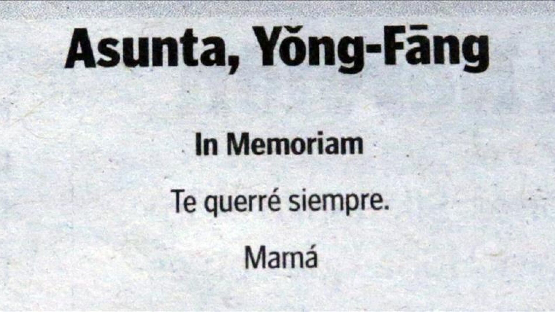 Vista de la primera esquela publicada por Rosario Porto en varios diarios locales