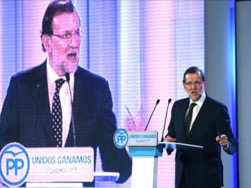 El presidente de Gobierno, Mariano Rajoy, durante el acto electoral