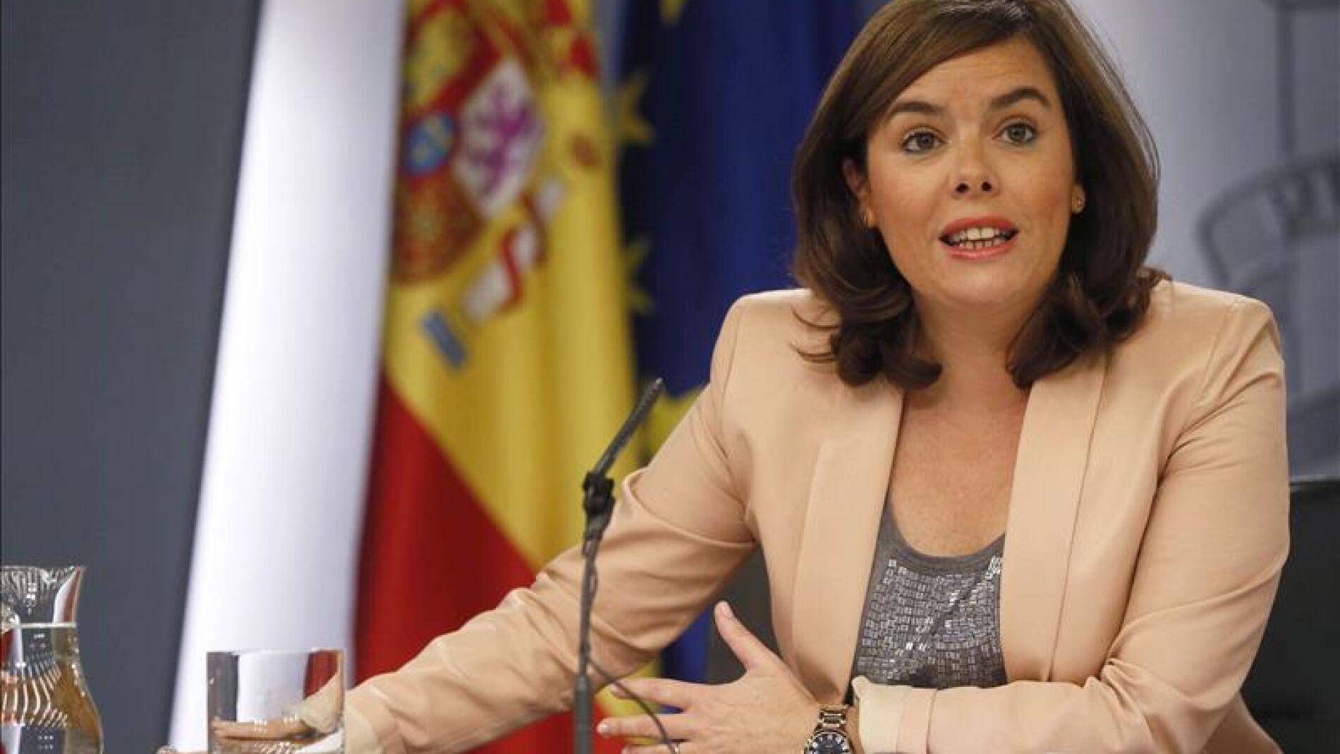 La vicepresidenta Soraya S&aacute;enz de Santamar&iacute;a, durante la rueda de prensa posterior al Consejo de Ministros
