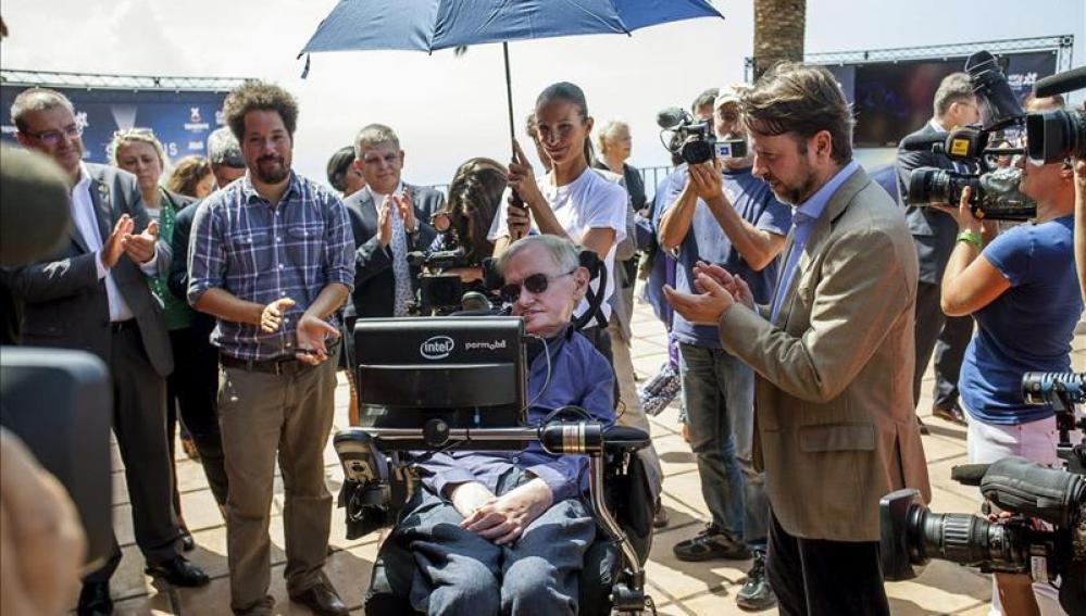 Stephen Hawking durante la presentación del Festival Starmus