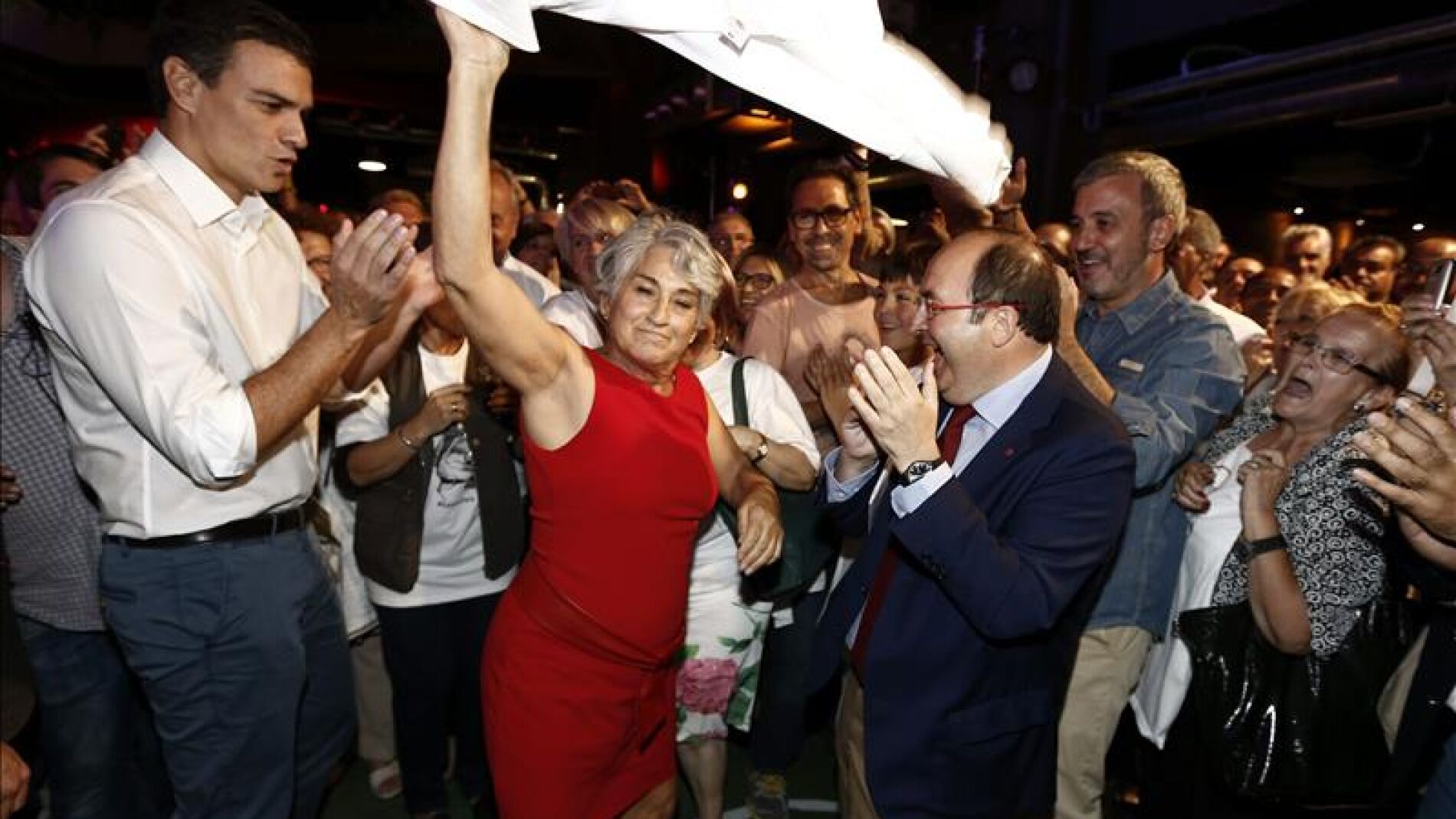 Pedro S&aacute;nchez y Miquel Iceta durante el mitin en Barcelona
