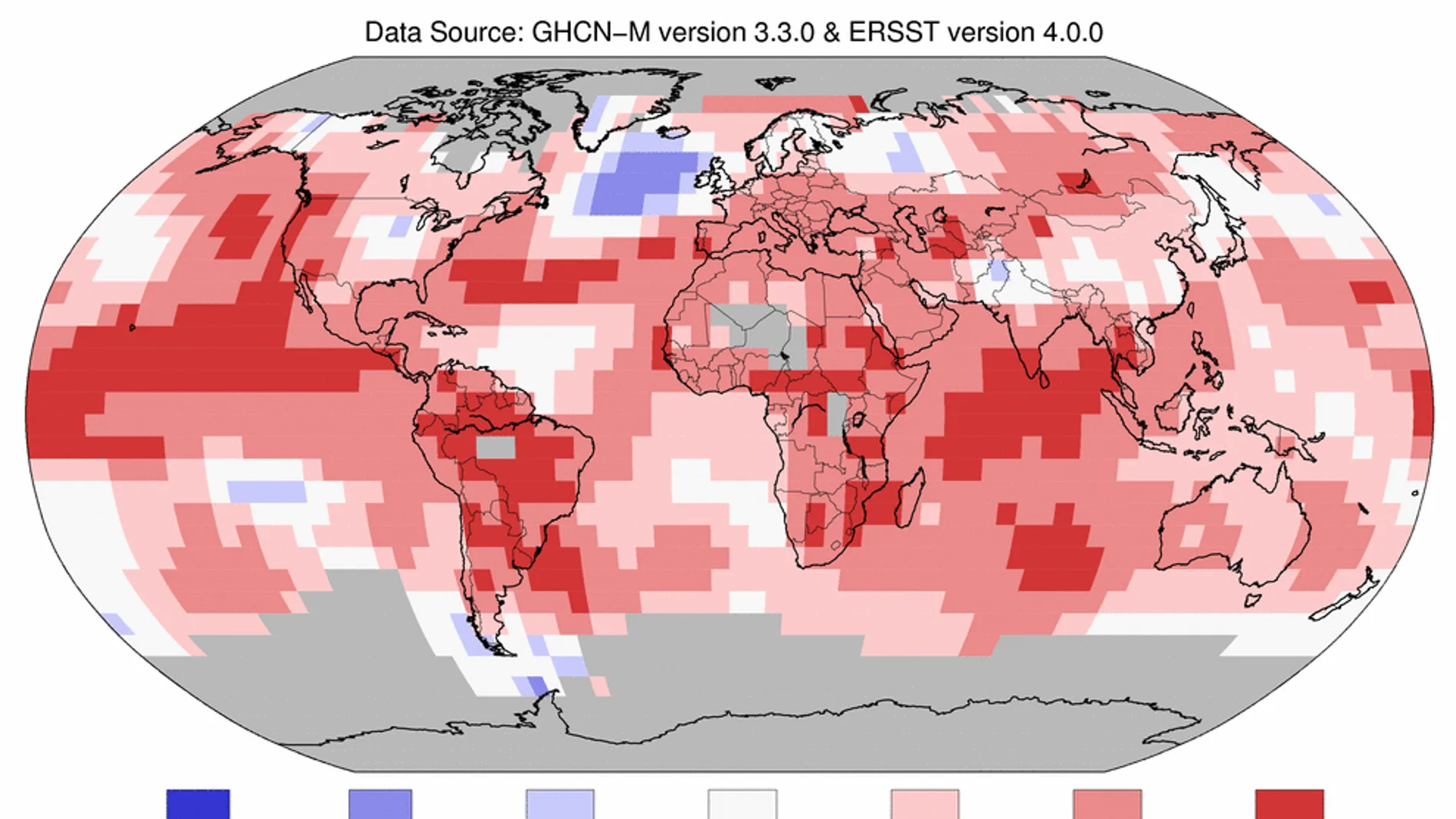 Mapa que refleja la evidente mancha azul en el Atlántico norte Mapa que refleja la evidente mancha azul en el Atlántico norte