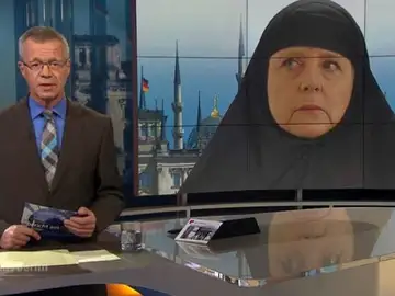 Montaje de Angela Merkel en la televisión alemana Montaje de Angela Merkel en la televisión alemana