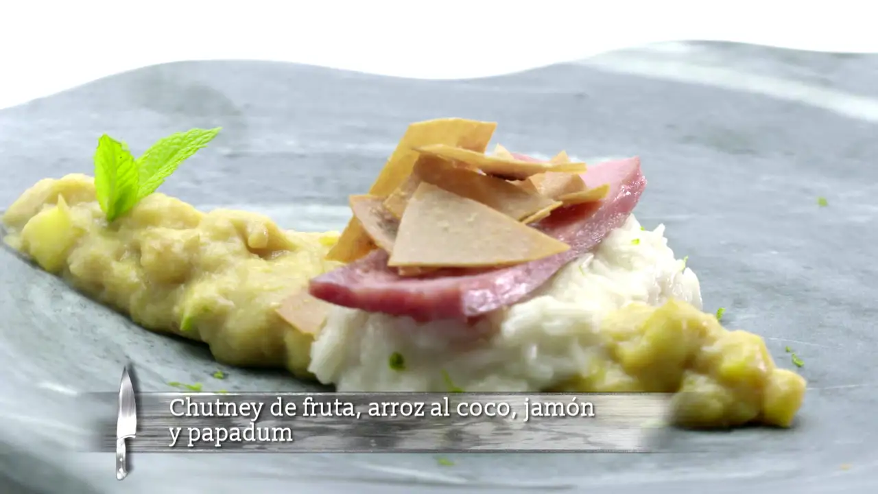 Arroz de coco, Chutney y jamón cocido