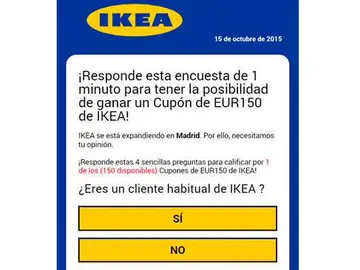 Timo que simula que Ikea dará 150 euros a quién dé sus datos Timo que simula que Ikea dará 150 euros a quién dé sus datos
