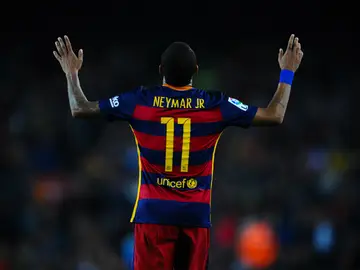Neymar, celebrando un gol Neymar, celebrando un gol