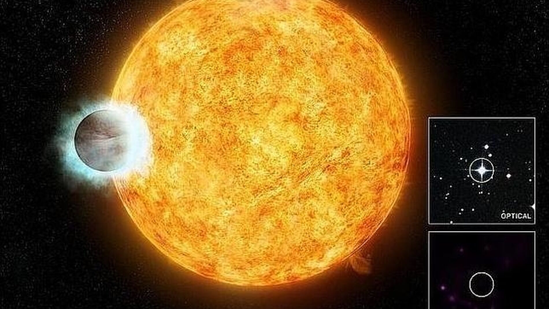 Representaci&oacute;n de un astro siendo engullido por una estrella.