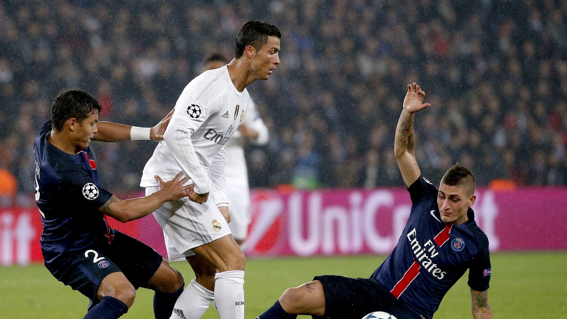 Cristiano, ante Verratti y Thiago Silva Cristiano, ante Verratti y Thiago Silva