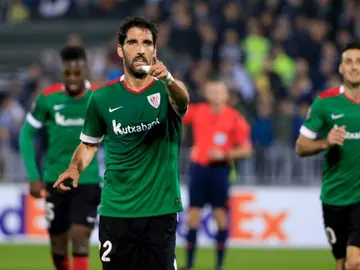 Raúl García celebra su gol contra el Partizán Raúl García celebra su gol contra el Partizán