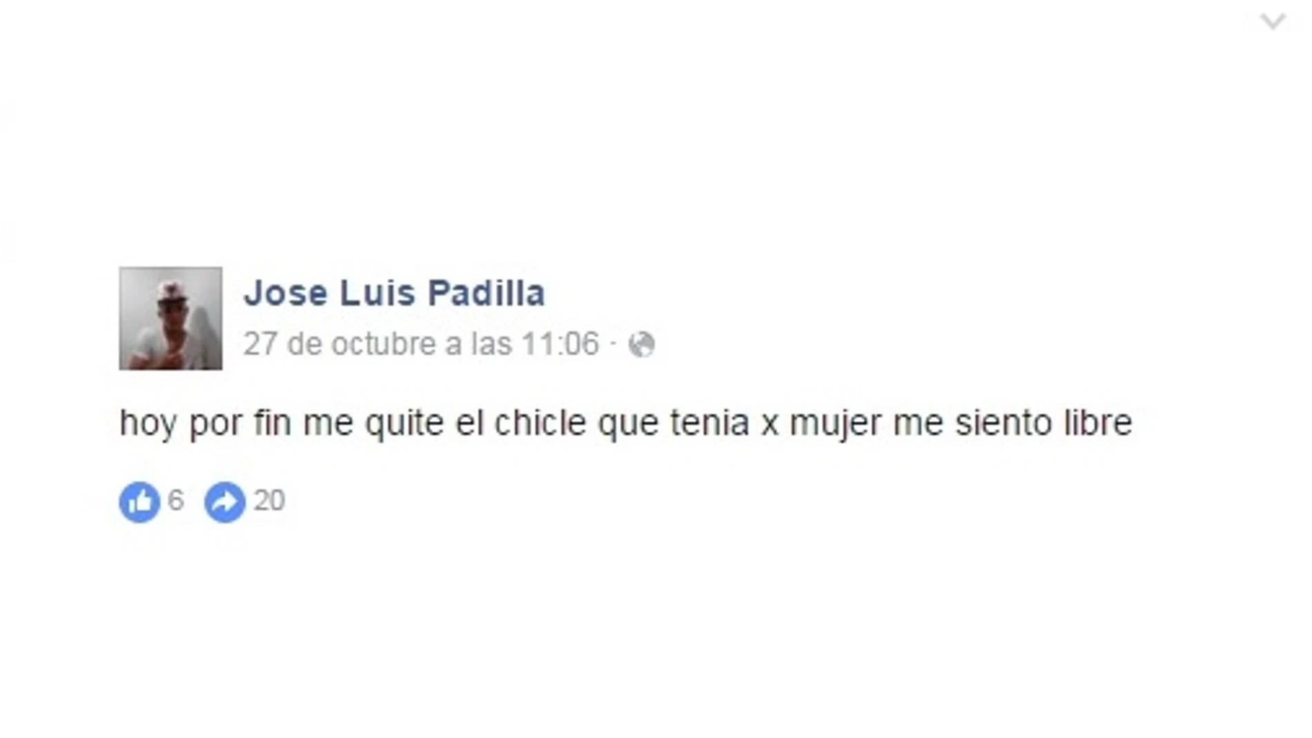 Mensaje que escribió la víctima en Facebook Mensaje que escribió la víctima en Facebook