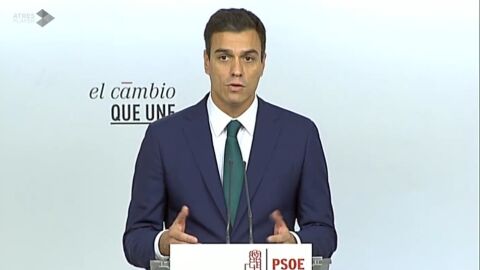 Pedro S&aacute;nchez, durante la comparecencia