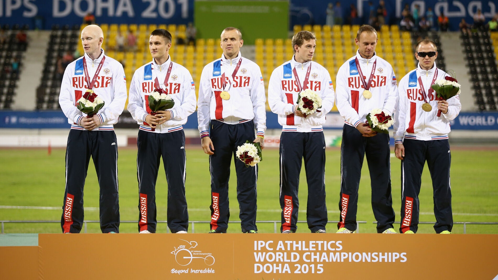 Atletas rusos en el podium