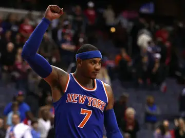 Carmelo Anthony celebra la victoria de los Knicks Carmelo Anthony celebra la victoria de los Knicks