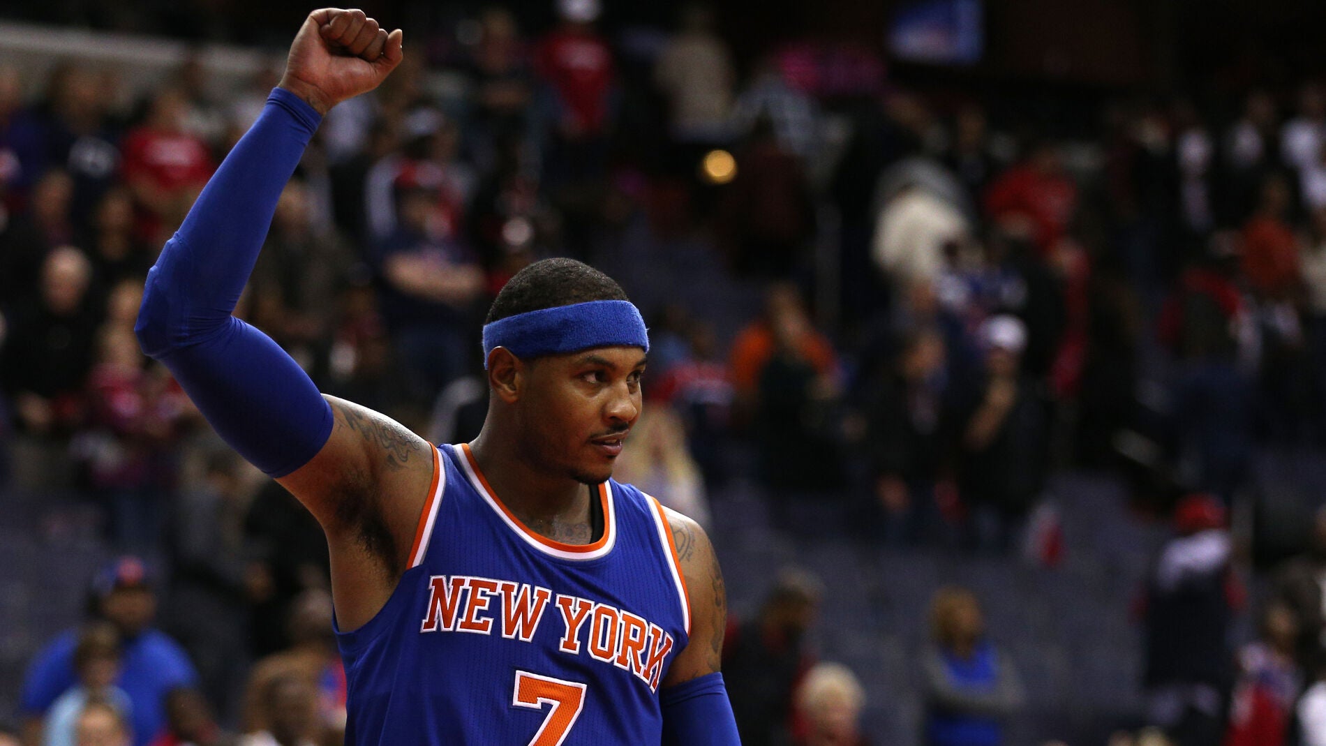 Carmelo Anthony celebra la victoria de los Knicks