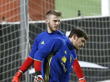 De Gea entrena junto a Casillas De Gea entrena junto a Casillas