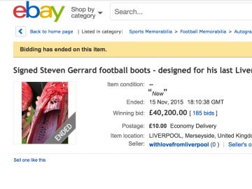 Las últimas botas de Gerrard con el Liverpool, vendidas por más de 40.000 libras