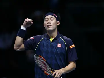 Kei Nishikori celebra su victoria ante Berdych Kei Nishikori celebra su victoria ante Berdych