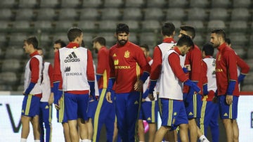 La selección española, entrenando en Bruselas