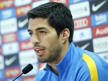 Luis Suárez, durante la rueda de prensa