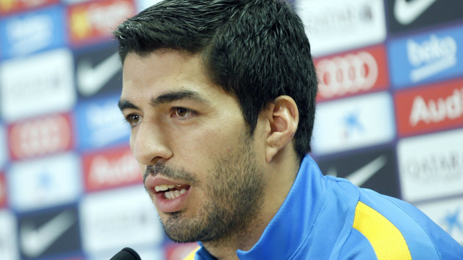 Luis Su&aacute;rez, durante la rueda de prensa