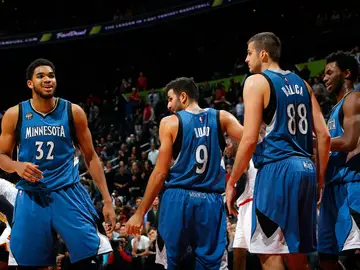 Towns, Ricky, Bjelica y Wiggins, durante un partido Towns, Ricky, Bjelica y Wiggins, durante un partido