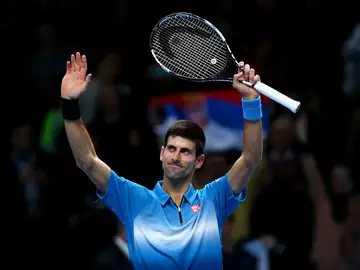 Novak Djokovic celebra su victoria ante Berdych Novak Djokovic celebra su victoria ante Berdych