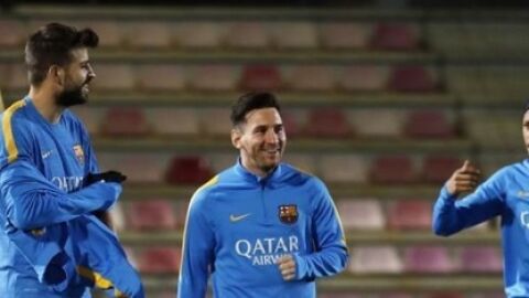 Messi, Piqu&eacute; y Neymar, en el entrenamiento del Barcelona