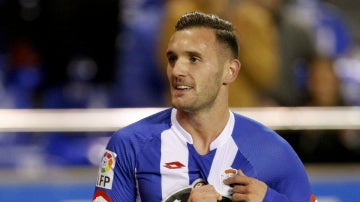 Lucas Pérez celebra su gol contra el Celta