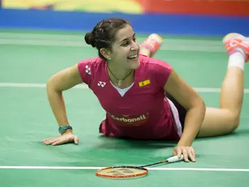 Carolina Marín celebra su victoria en semifinales Carolina Marín celebra su victoria en semifinales