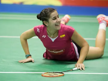 Carolina Marín celebra su victoria en semifinales Carolina Marín celebra su victoria en semifinales